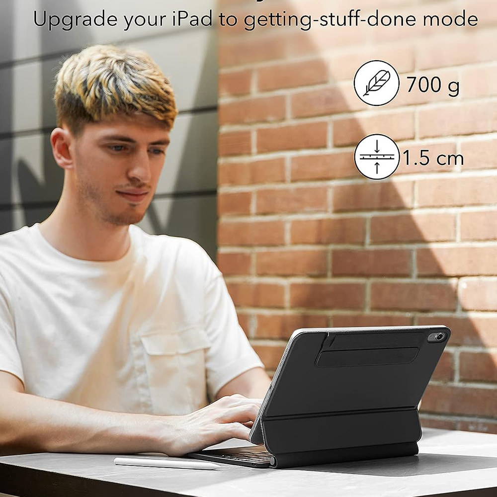 Tastaturdeksel for Apple iPad (2025) / (2022), ESR, Rebound, Svart, Reseglet