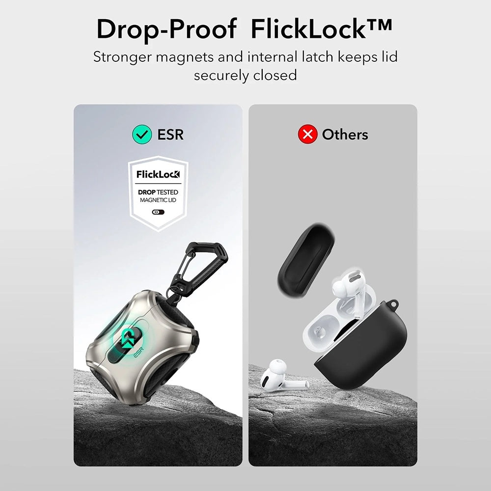 ESR Cyber FlickLock-deksel for Apple AirPods Pro 3, Grå