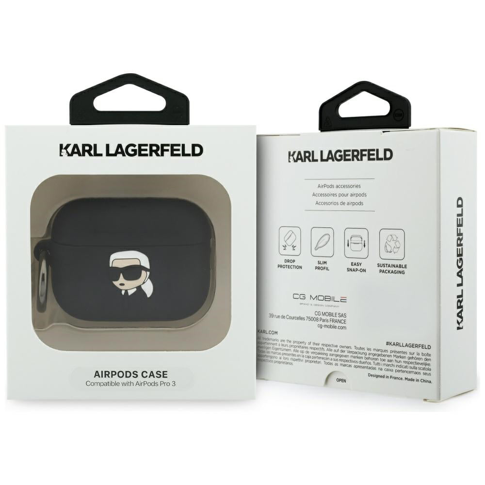 Karl Lagerfeld 3D Karl's Head deksel for Apple Airpods Pro 3, Svart