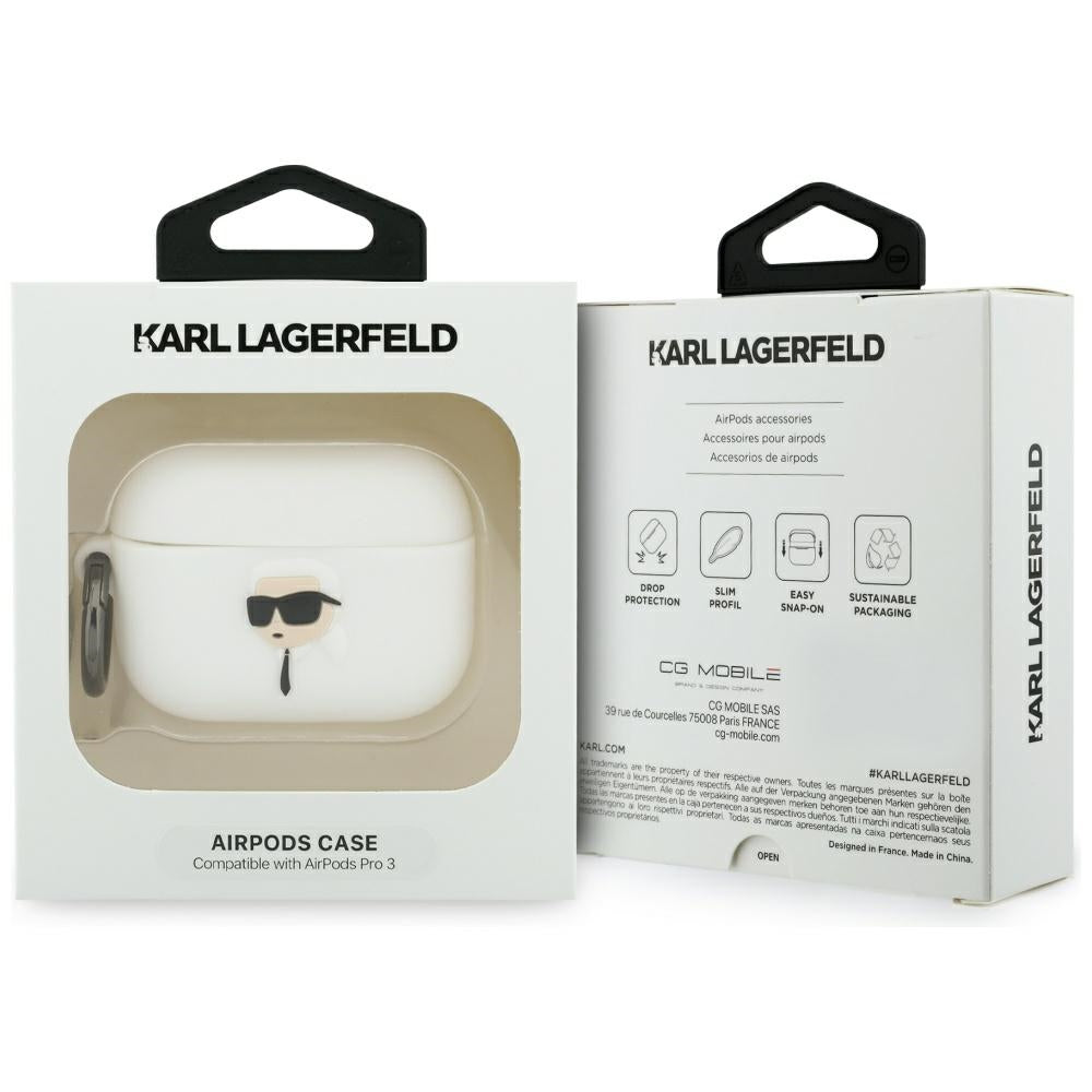 Karl Lagerfeld 3D Karl's Head deksel for Apple AirPods Pro 3, Hvit