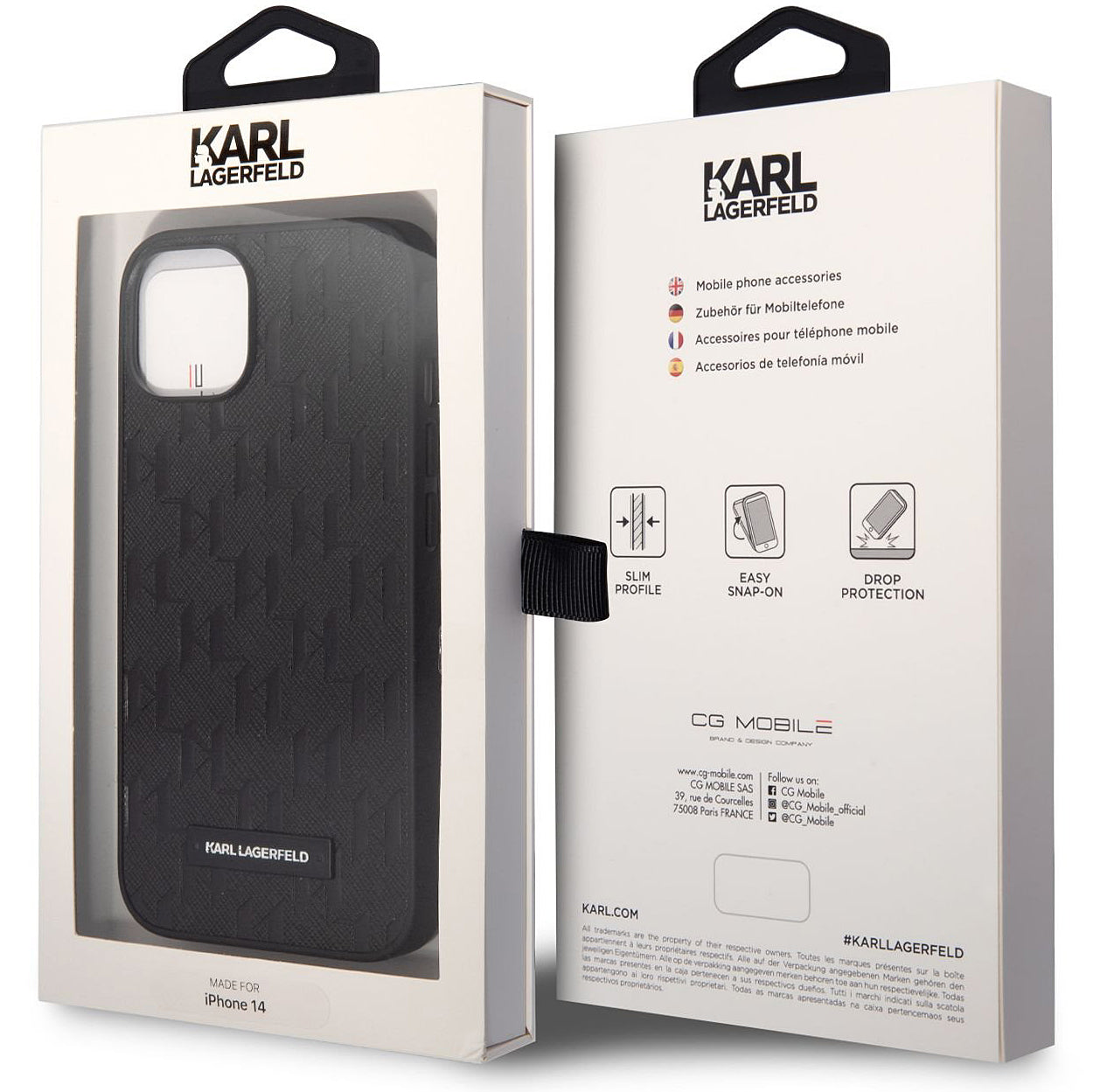 Deksel for Apple iPhone 14 Plus, Karl Lagerfeld, Saffiano Monogram Metallogo, Svart