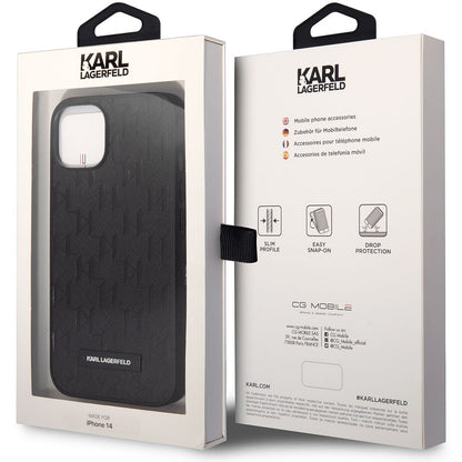Deksel for Apple iPhone 14 Plus, Karl Lagerfeld, Saffiano Monogram Metallogo, Svart