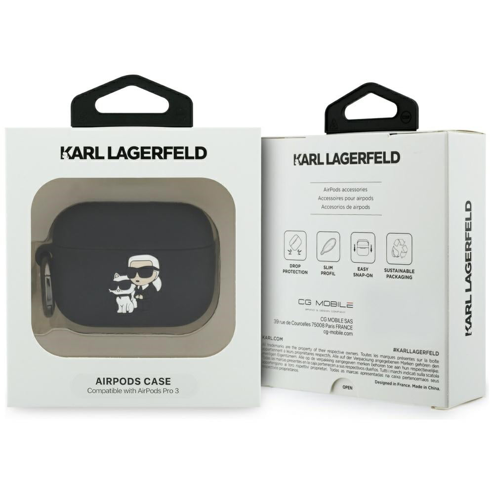 Karl Lagerfeld Silicone Karl & Choupette 3D-deksel for Apple AirPods Pro 3, Svart