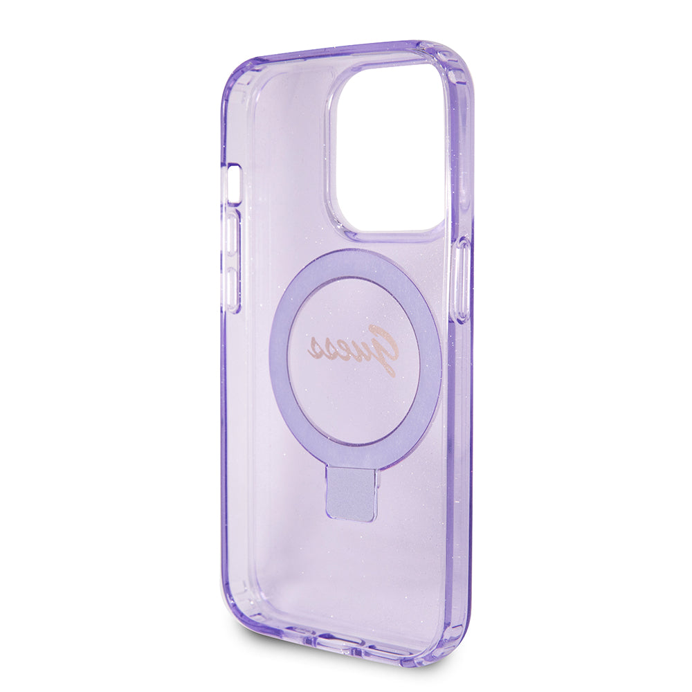 MagSafe-deksel for Apple iPhone 15 Pro Max, Guess, IML Ring Stand Glitter, Lilla GUHMP15XHRSGSU