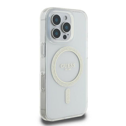 MagSafe-deksel for Apple iPhone 16 Pro, Guess, IML Glitter Ring, Gjennomsiktig GUHMP16LHFGERET