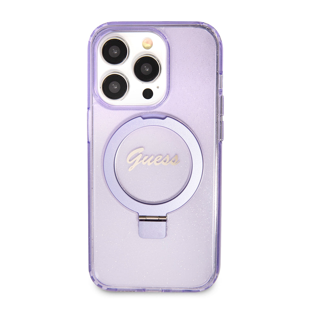 MagSafe-deksel for Apple iPhone 15 Pro Max, Guess, IML Ring Stand Glitter, Lilla GUHMP15XHRSGSU