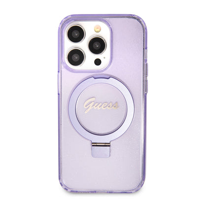 MagSafe-deksel for Apple iPhone 15 Pro Max, Guess, IML Ring Stand Glitter, Lilla GUHMP15XHRSGSU