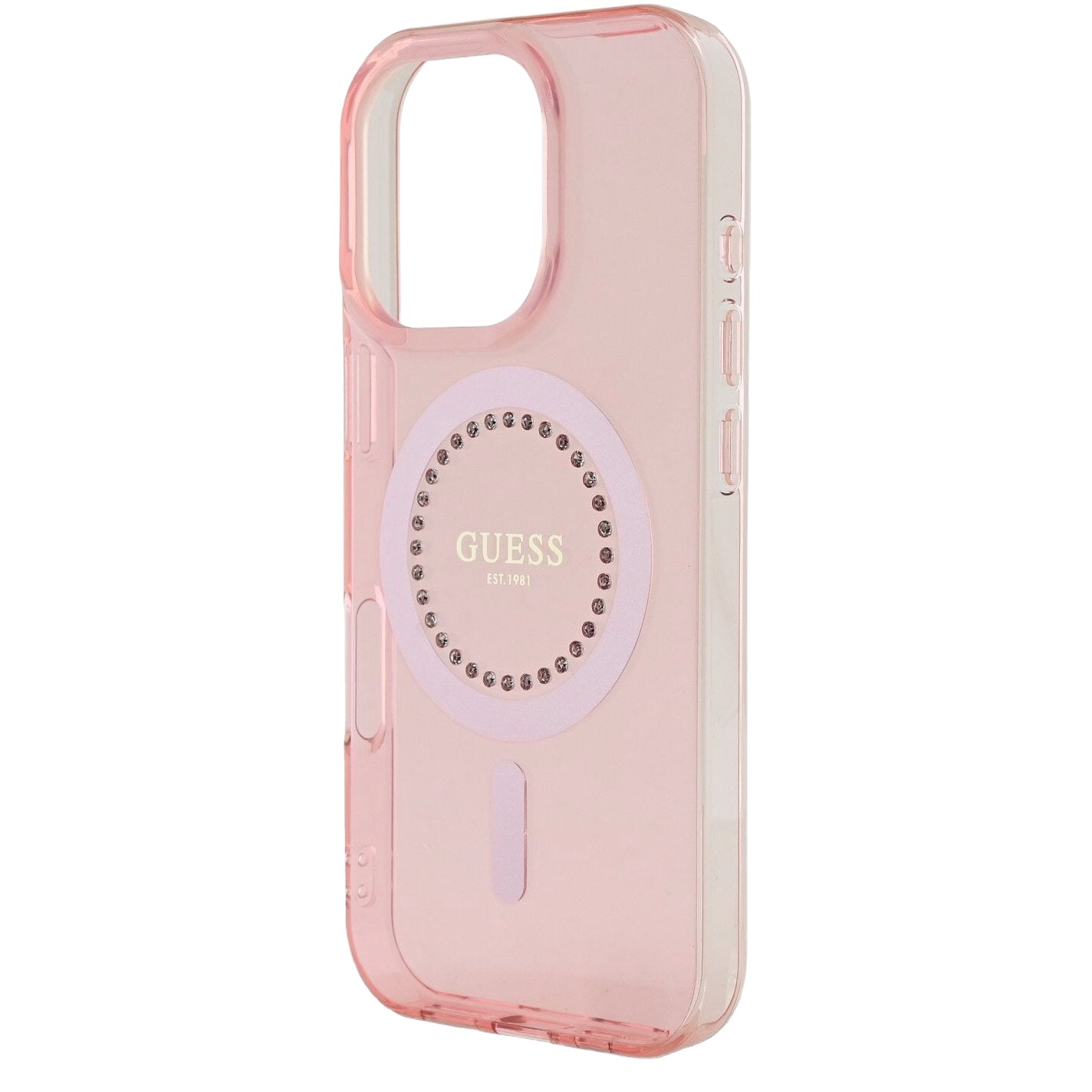MagSafe-deksel for Apple iPhone 16 Pro Max, Guess, IML Rhinestones Ring, Rosa GUHMP16XPFTDTEP