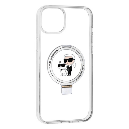 MagSafe-deksel for Apple iPhone 15 Plus, Karl Lagerfeld, Ringstand Karl and Choupette, Hvit, Reseglet