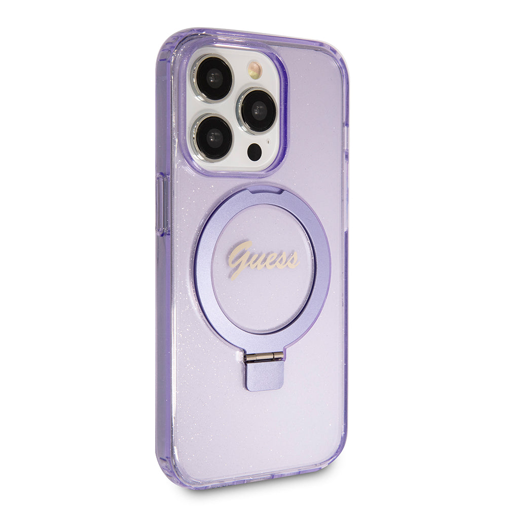 MagSafe-deksel for Apple iPhone 15 Pro Max, Guess, IML Ring Stand Glitter, Lilla GUHMP15XHRSGSU