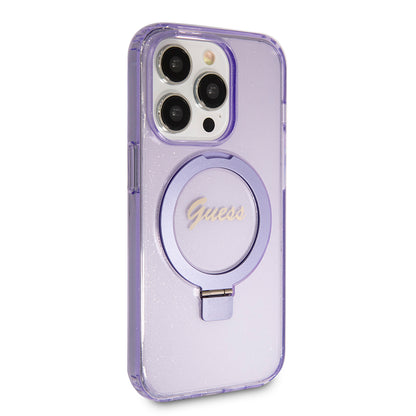 MagSafe-deksel for Apple iPhone 15 Pro Max, Guess, IML Ring Stand Glitter, Lilla GUHMP15XHRSGSU