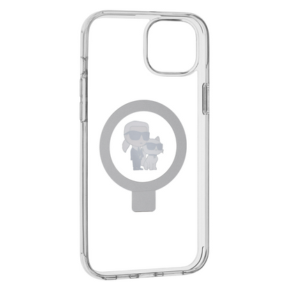 MagSafe-deksel for Apple iPhone 15 Plus, Karl Lagerfeld, Ringstand Karl and Choupette, Hvit, Reseglet