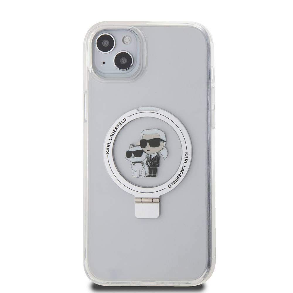 MagSafe-deksel for Apple iPhone 15 Plus, Karl Lagerfeld, Ringstand Karl and Choupette, Hvit, Reseglet