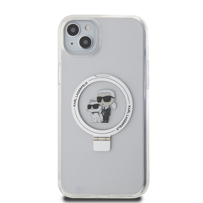 MagSafe-deksel for Apple iPhone 15 Plus, Karl Lagerfeld, Ringstand Karl and Choupette, Hvit, Reseglet