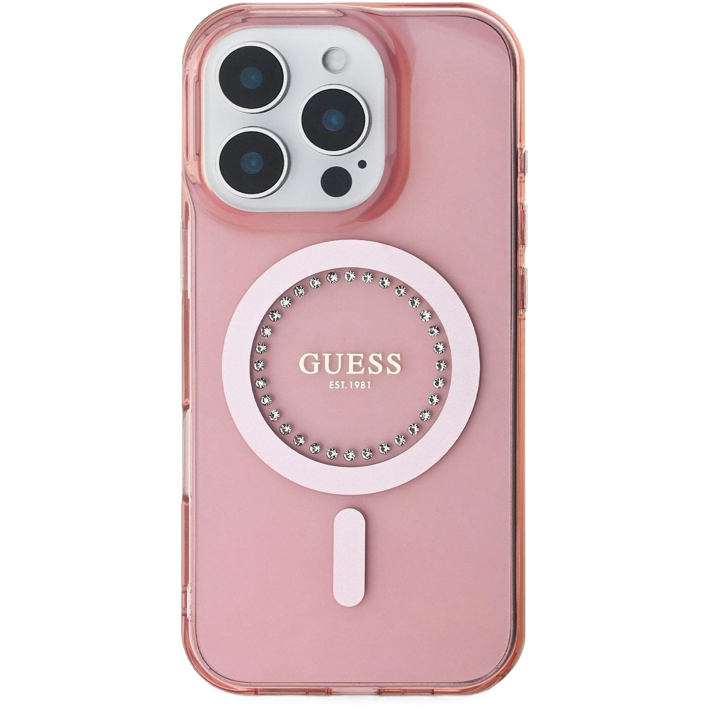 MagSafe-deksel for Apple iPhone 16 Pro Max, Guess, IML Rhinestones Ring, Rosa GUHMP16XPFTDTEP