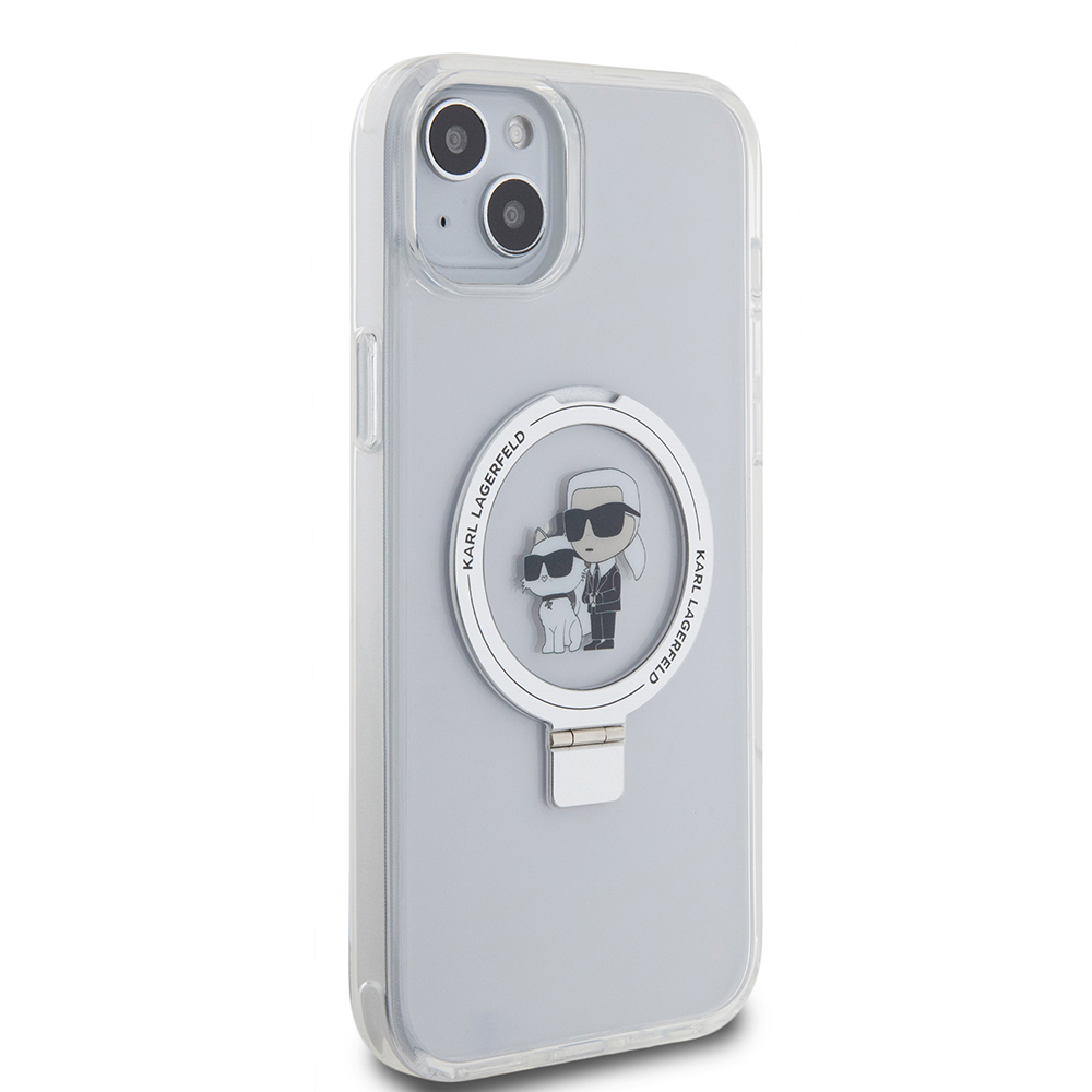 MagSafe-deksel for Apple iPhone 15 Plus, Karl Lagerfeld, Ringstand Karl and Choupette, Hvit, Reseglet
