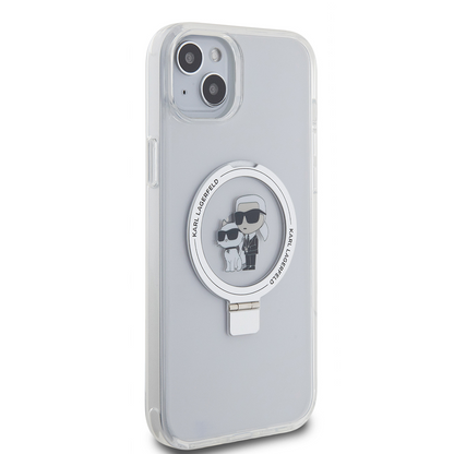 MagSafe-deksel for Apple iPhone 15 Plus, Karl Lagerfeld, Ringstand Karl and Choupette, Hvit, Reseglet