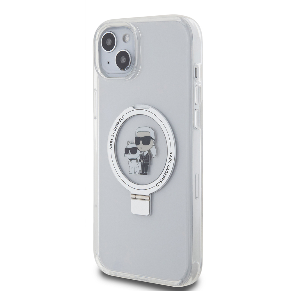MagSafe-deksel for Apple iPhone 15 Plus, Karl Lagerfeld, Ringstand Karl and Choupette, Hvit, Reseglet