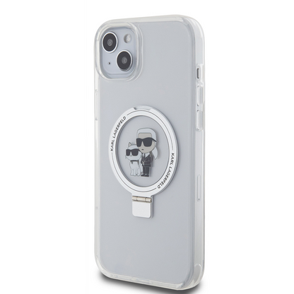 MagSafe-deksel for Apple iPhone 15 Plus, Karl Lagerfeld, Ringstand Karl and Choupette, Hvit, Reseglet