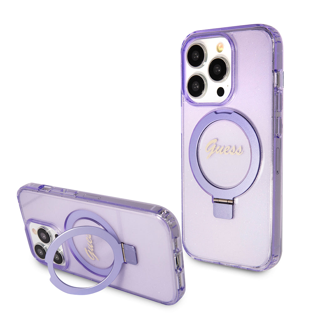MagSafe-deksel for Apple iPhone 15 Pro Max, Guess, IML Ring Stand Glitter, Lilla GUHMP15XHRSGSU