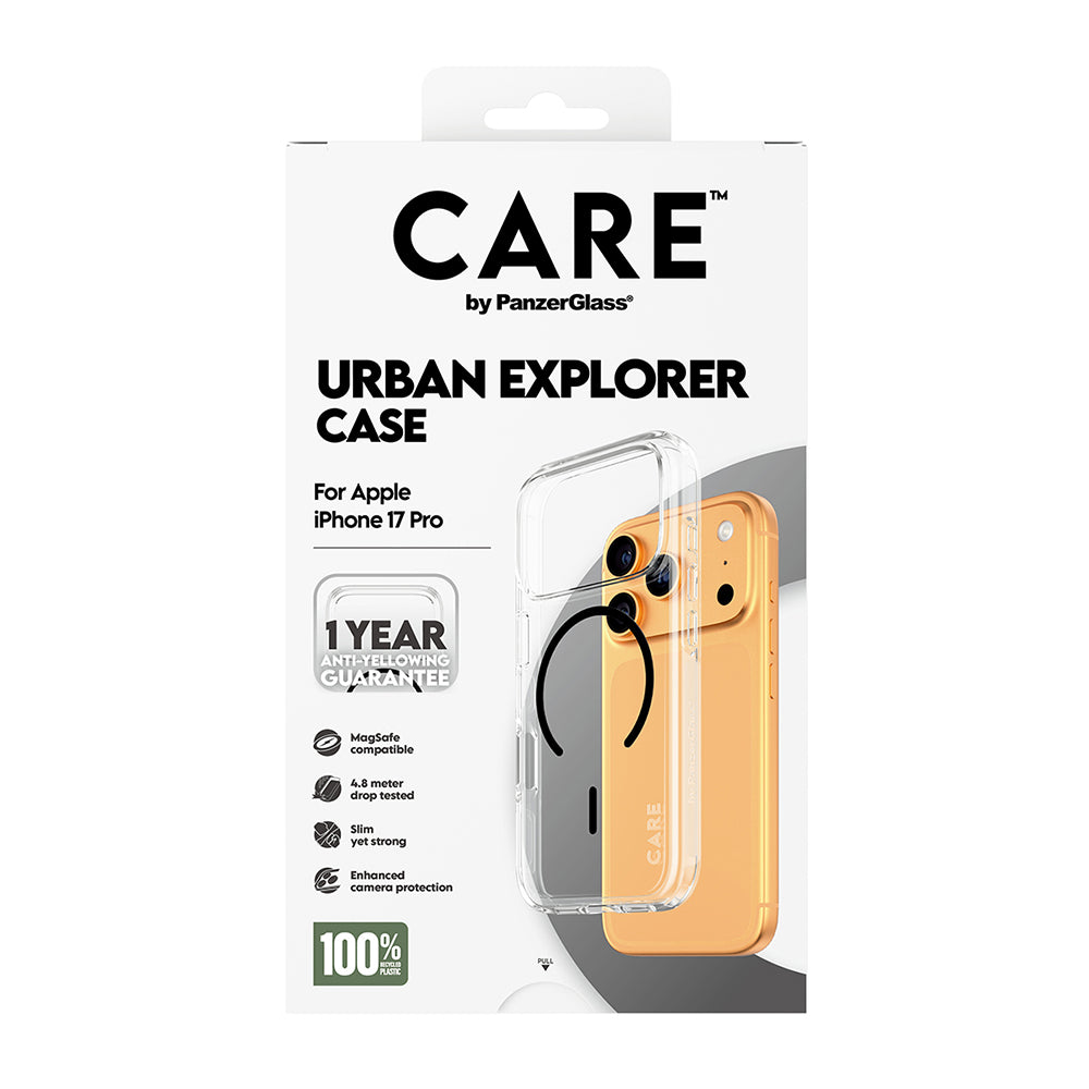 MagSafe-deksel for Apple iPhone 17 Pro, PanzerGlass, Care Urban Explorer, Transparent Hvit, Reseglet