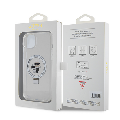 MagSafe-deksel for Apple iPhone 15 Plus, Karl Lagerfeld, Ringstand Karl and Choupette, Hvit, Reseglet