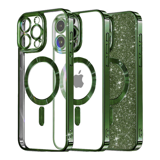 MagSafe-deksel for Apple iPhone 12 Pro, Techsuit, Luxury Glitter, Mørkegrønn