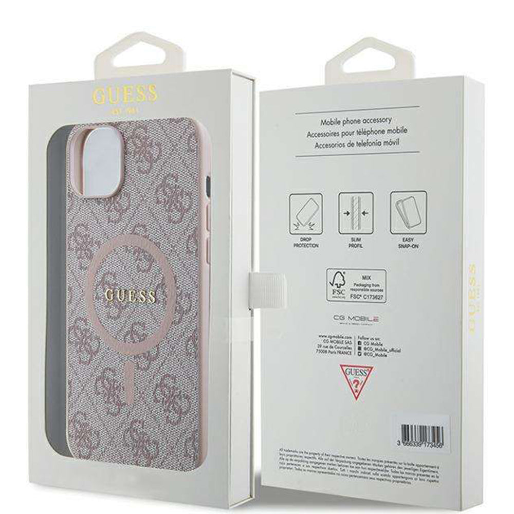 MagSafe-deksel for Apple iPhone 14, Guess, 4G Ring Classic Logo, Rosa