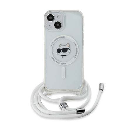 MagSafe deksel for Apple iPhone 14, Karl Lagerfeld, IML Crossbody Choupette's Head with Strap, Gjennomsiktig