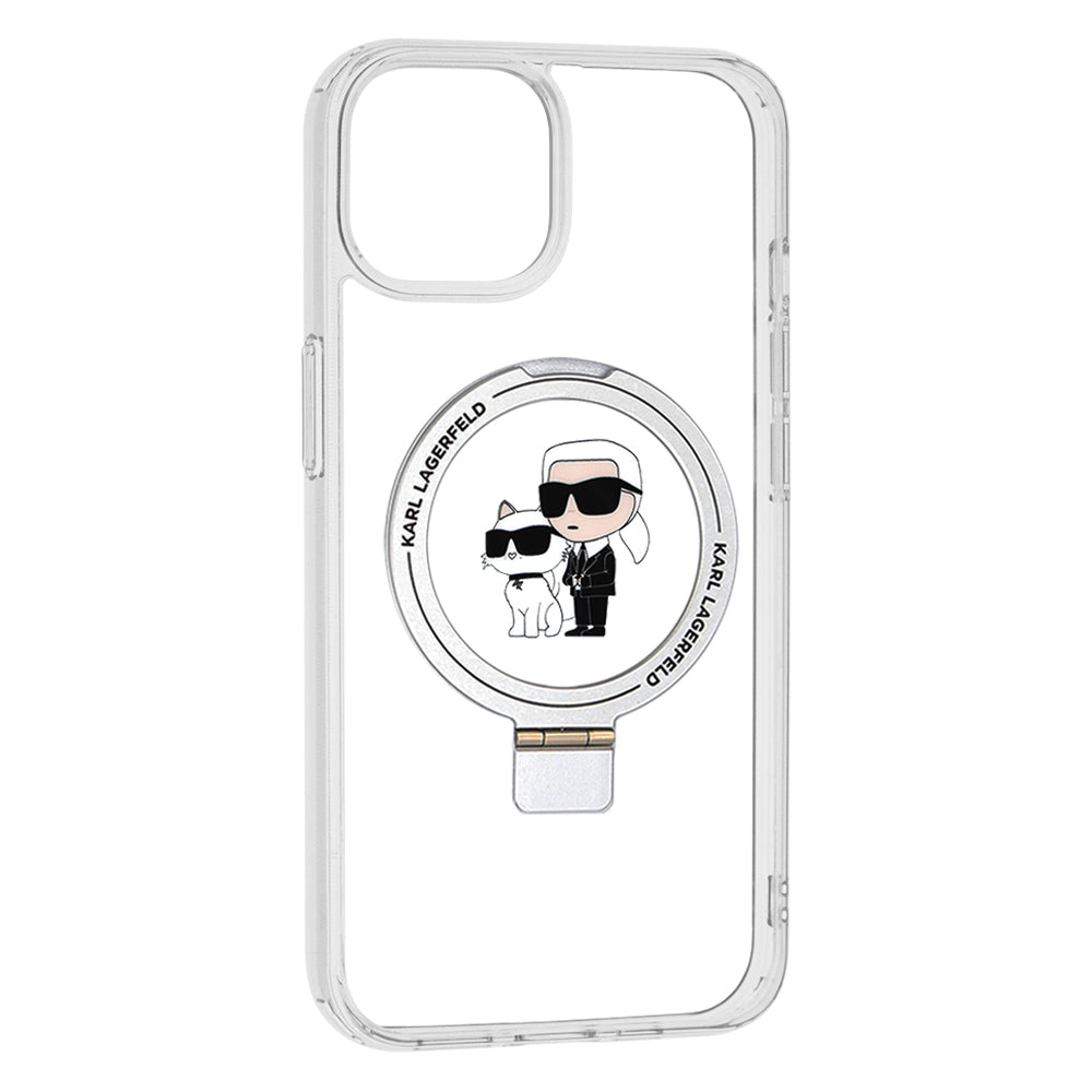 MagSafe-deksel for Apple iPhone 14, Karl Lagerfeld, Ring Stand Karl & Choupette, Hvit