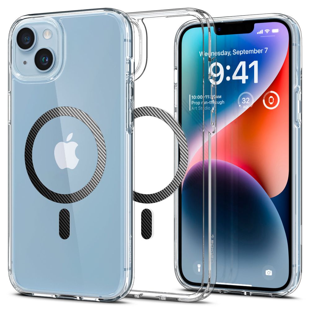 MagSafe-deksel for Apple iPhone 14 Plus, Spigen, Ultra Hybrid Carbon, Gjennomsiktig