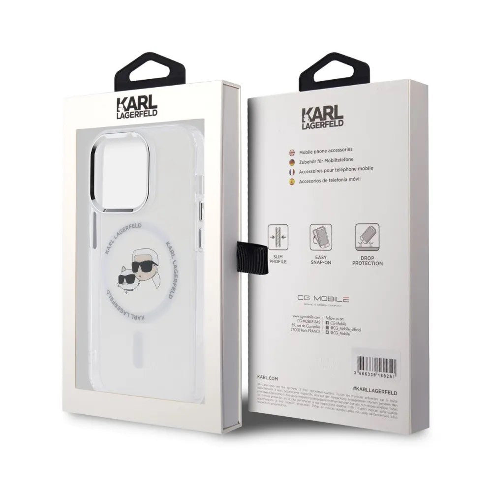 MagSafe-deksel for Apple iPhone 14 Pro, Karl Lagerfeld, IML Metal Karl & Choupette's Heads, Hvit