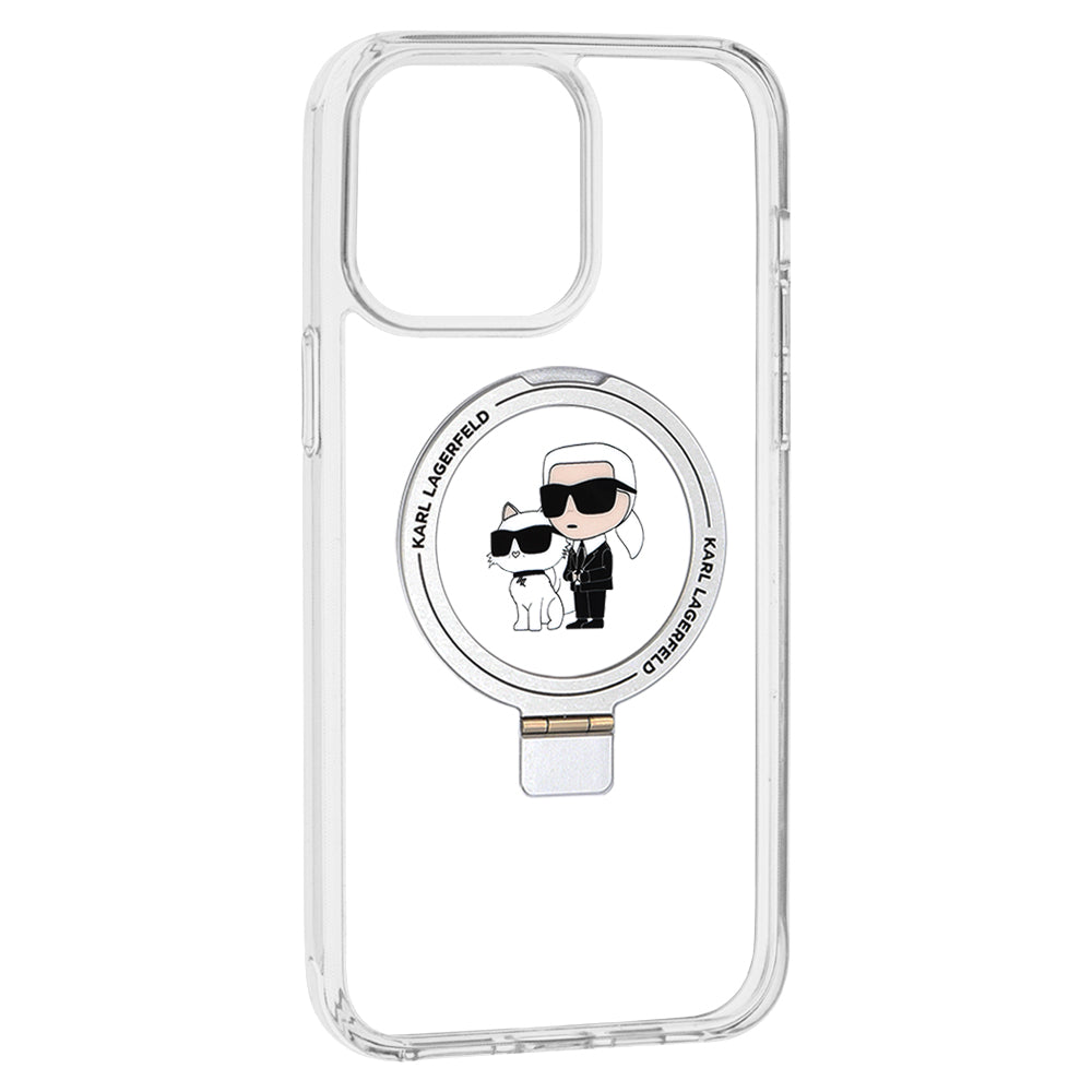 MagSafe-deksel for Apple iPhone 14 Pro, Karl Lagerfeld, Ring Stand Karl & Choupette, Hvit