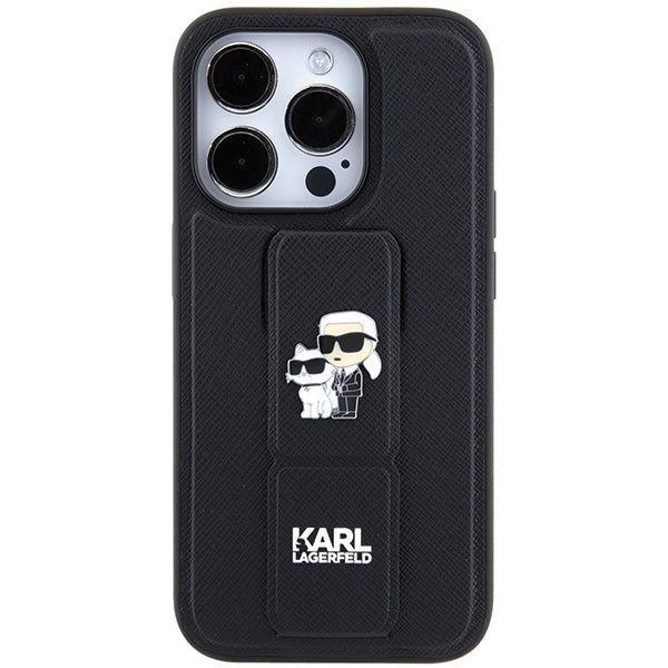 MagSafe-deksel for Apple iPhone 14 Pro, Karl Lagerfeld, Saffiano Gripstand Karl & Choupette, Svart