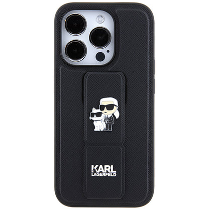 MagSafe-deksel for Apple iPhone 14 Pro, Karl Lagerfeld, Saffiano Gripstand Karl & Choupette, Svart