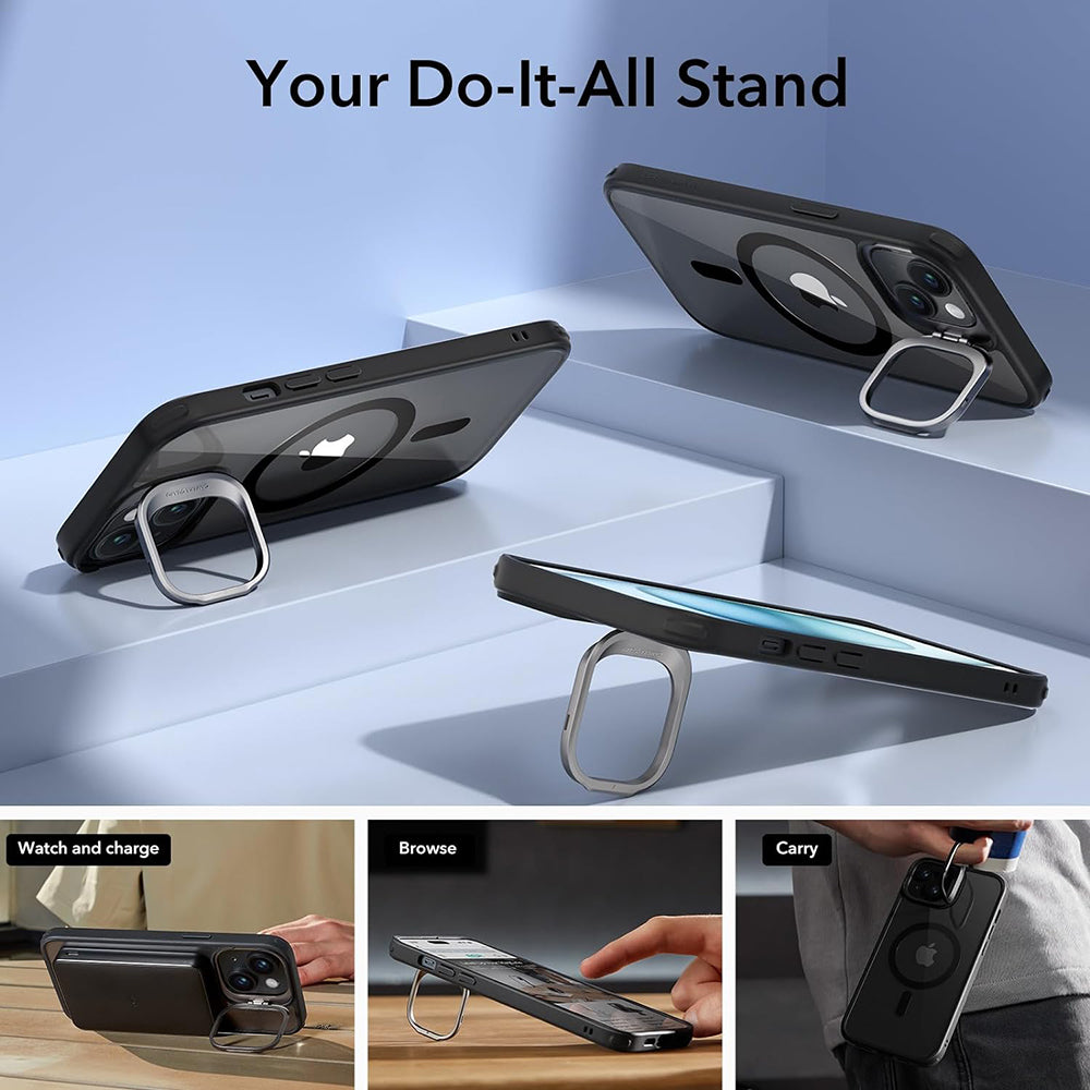 MagSafe-deksel for Apple iPhone 15, ESR, Classic Hybrid Kickstand, Svart Transparent