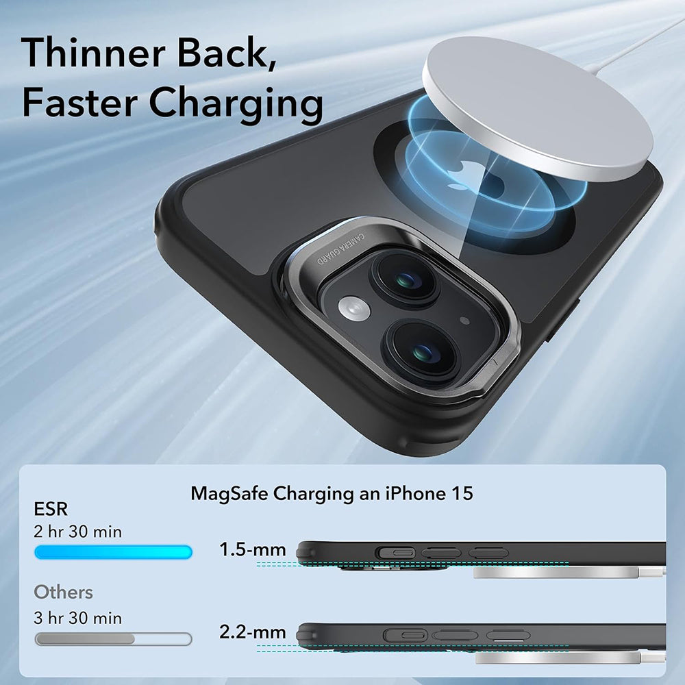 MagSafe-deksel for Apple iPhone 15, ESR, Classic Hybrid Kickstand, Svart Transparent