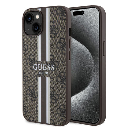 MagSafe-deksel for Apple iPhone 15, Guess, 4G Printed Stripes, Brun