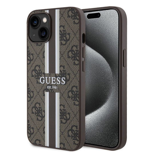 MagSafe-deksel for Apple iPhone 15, Guess, 4G Printed Stripes, Brun