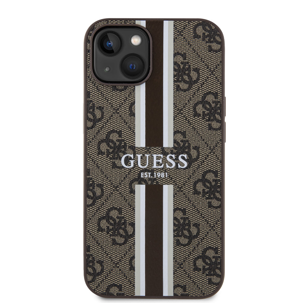 MagSafe-deksel for Apple iPhone 15, Guess, 4G Printed Stripes, Brun