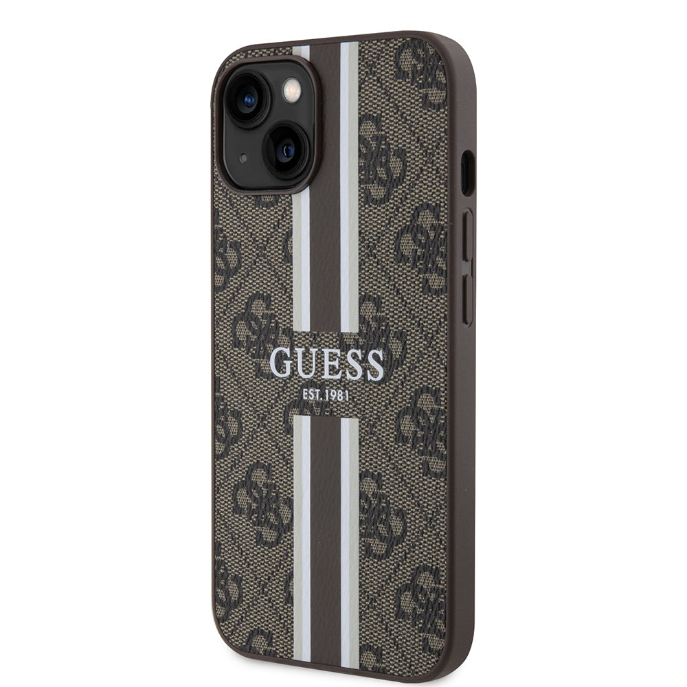 MagSafe-deksel for Apple iPhone 15, Guess, 4G Printed Stripes, Brun