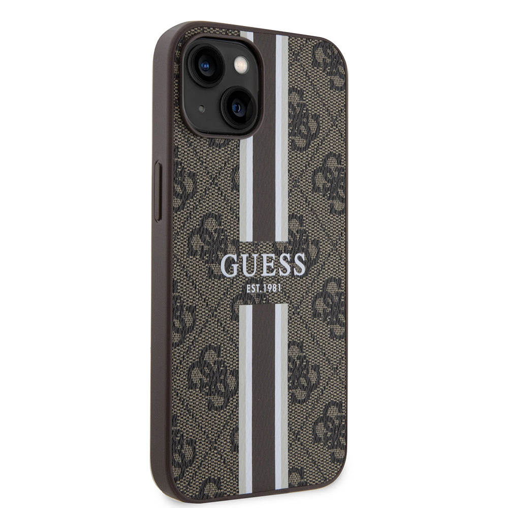 MagSafe-deksel for Apple iPhone 15, Guess, 4G Printed Stripes, Brun