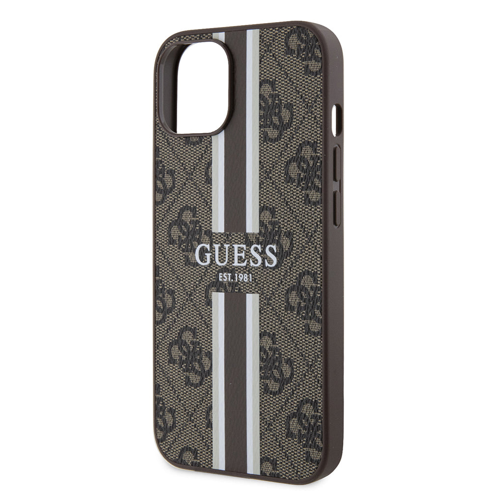 MagSafe-deksel for Apple iPhone 15, Guess, 4G Printed Stripes, Brun