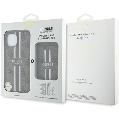 MagSafe deksel for Apple iPhone 15, Guess, Cardslot 4G Stripes, Brun