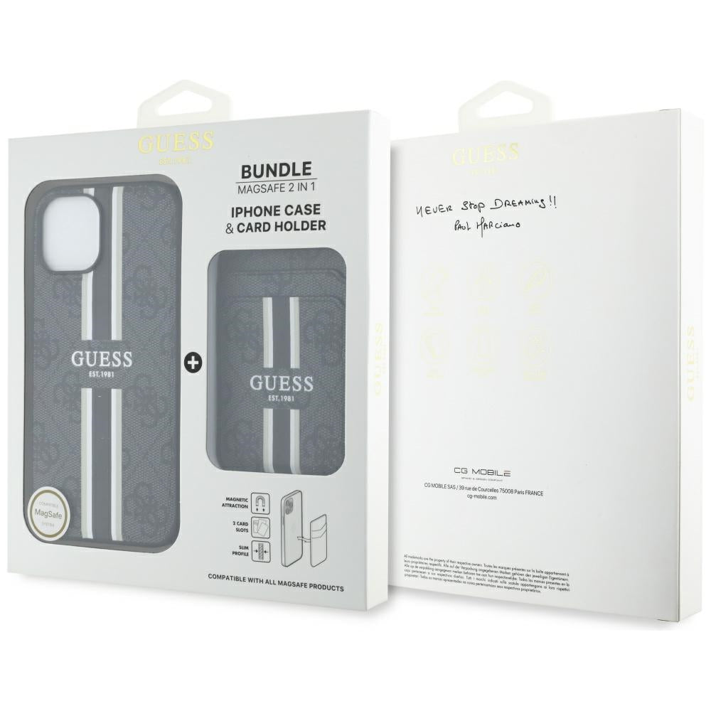 MagSafe-deksel for Apple iPhone 15, Guess, Cardslot 4G Stripes, Svart