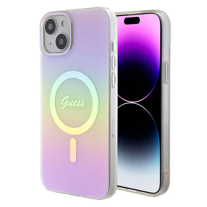 MagSafe-deksel for Apple iPhone 15, Guess, IML Iridescent Script, Rosa GUHMP15SHITSP