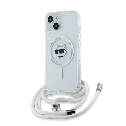 MagSafe deksel for Apple iPhone 15, Karl Lagerfeld, IML Crossbody Choupette's Head with Strap, Gjennomsiktig