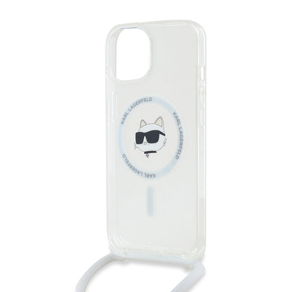 MagSafe deksel for Apple iPhone 15, Karl Lagerfeld, IML Crossbody Choupette's Head with Strap, Gjennomsiktig