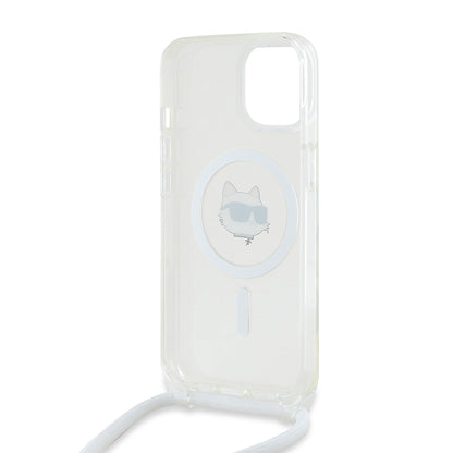 MagSafe deksel for Apple iPhone 15, Karl Lagerfeld, IML Crossbody Choupette's Head with Strap, Gjennomsiktig