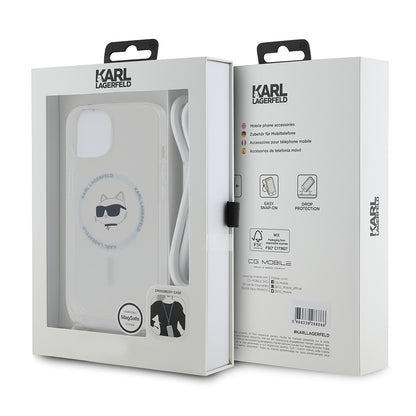 MagSafe deksel for Apple iPhone 15, Karl Lagerfeld, IML Crossbody Choupette's Head with Strap, Gjennomsiktig